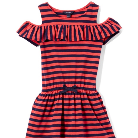 Nautica Red & Navy Stripe Cold-Shoulder Dress